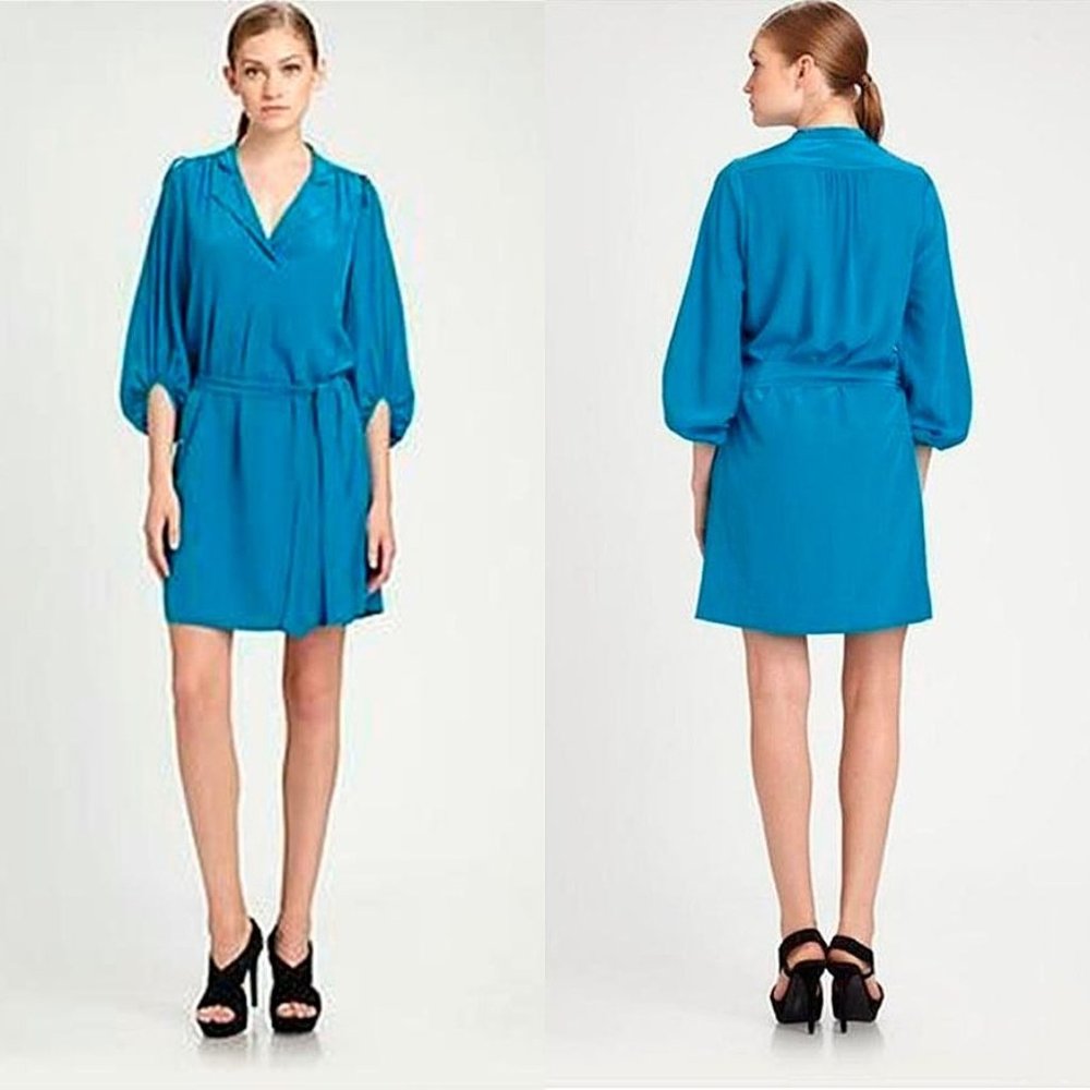 DIANE VON‎ FURSTENBERG Blue Bairly Louche 100% Silk Shirt Dress Sz 6